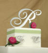 single metal letter monogram wedding cake topper with two cake pick initals on this wedding cake in amazone font