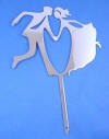 dancing bride and groom wedding cake topper polished metal on both sides with crystal engagement ring on both sides