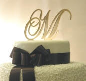 gold acrylic mirror monogram wedding cake topper