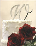 silver acrylic mirror monogram wedding cake topper