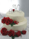 3-piece monogram wedding cake topper in silver mirror acrylic