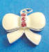 sterling silver white enamel bow with pink cubic zirconia stones