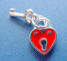sterling silver red enamel heart lock with key charm