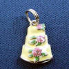 sterling silver wedding cake charm, yellow enamel with pink and green enamel roses