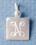 Sterling silver square monogrammed charm - round, oval, heart and rectangle shapes also available.