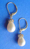 14k gold single pearl drop leverback earrings
