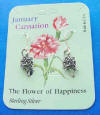 sterling silver january carnation birth month earrings
