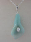sterling silver amazonite calla lily necklace with freshwater pearl center