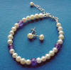 sterling silver freshwater pearl genuine amethyst bracelet and sterling silver freshwater pearl stud earrings