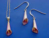 Sterling silver pink enamel cloisonne' calla lily necklace and earrings