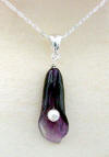 handcarved amethyst calla lily pendant with freshwater pearl center sterling silver necklace
