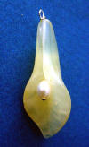 hand-carved lemon yellow jade calla lily pendant with freshwater pearl center