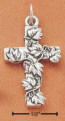 sterling silver cross with vine branch and leaves necklace