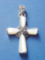 sterling silver mother of pearl and marcasite cross necklace