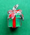 sterling silver 3-d green and red enamel Christmas gift package charm
