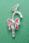 sterling silver candy cane charm with red enamel bow