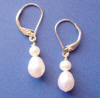 14k gold pearl leverback earrings