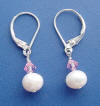 sterling silver leverback pearl and pink crystal earrings