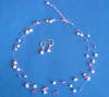 triple-strand pearl and rose crystal illusion necklace and earrings jewelry set