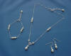 Sterling silver filigree freshwater pearl dangle necklace, bracelet and earrings wedding jewelry set