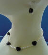 black onyx rose and freshwater pearl necklace and earrings jewelry set