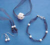 organza and pearl necklace, bracelet and earrings 3-piece jewelry set