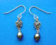 sterling silver rose beads with black pearls earrings
