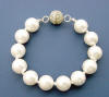 12mm white shell pearl bracelet with round rhinestone clasp