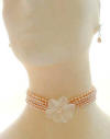 pink pearl with flower choker and earrings set
