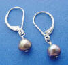 sterling silver black pearl leverback earrings