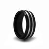 black ceramic wedding ring with two sterling silver inlay bands