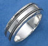 sterling silver men's spinner wedding band with knurled edge design