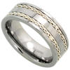 tungsten carbide wedding band with woven sterling silver inlay bands