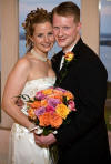 Here are Dawn and Chris - she is wearing our handcrafted woven freshwater pearl wedding jewelry