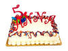 red acrylic letters in curlz font girl's birthday cake