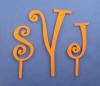 svj wedding cake topper monogram set in orange acrylic color and curlz font style