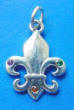 sterling silver fleur de lis charm with purple, gold and green crystal accents