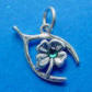 sterling silver wishbone charm with four leaf clover with green crystal charm