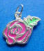sterling silver pink and green rose charm