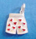 sterling silver men's boxer shorts charm - white enamel with red enamel hearts