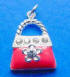 sterling silver purse charm with hot pink enamel and clear rhinestones