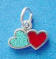 sterling silver small heart charm with turquoise and red enamel chips