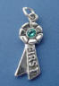 sterling silver first place ribbon charm with blue crystal in center