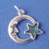 sterling silver crescent moon with blue enamel star charm
