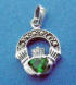 sterling silver claddagh heart in hands with green crystal and marcasite stones charm