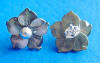 Black mother of pearl shell flower sterling silver post earrings