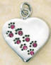 sterling silver october paw prints heart birthstone pendant