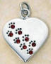 sterling silver july paw prints heart birthstone pendant