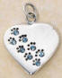 sterling silver march paw prints heart birthstone pendant