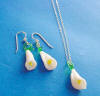 handcrafted glass calla lily beads are used to make this wedding jewelry set